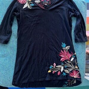 Johnny Was Black Embellished Tunic 3/4 Sleeve